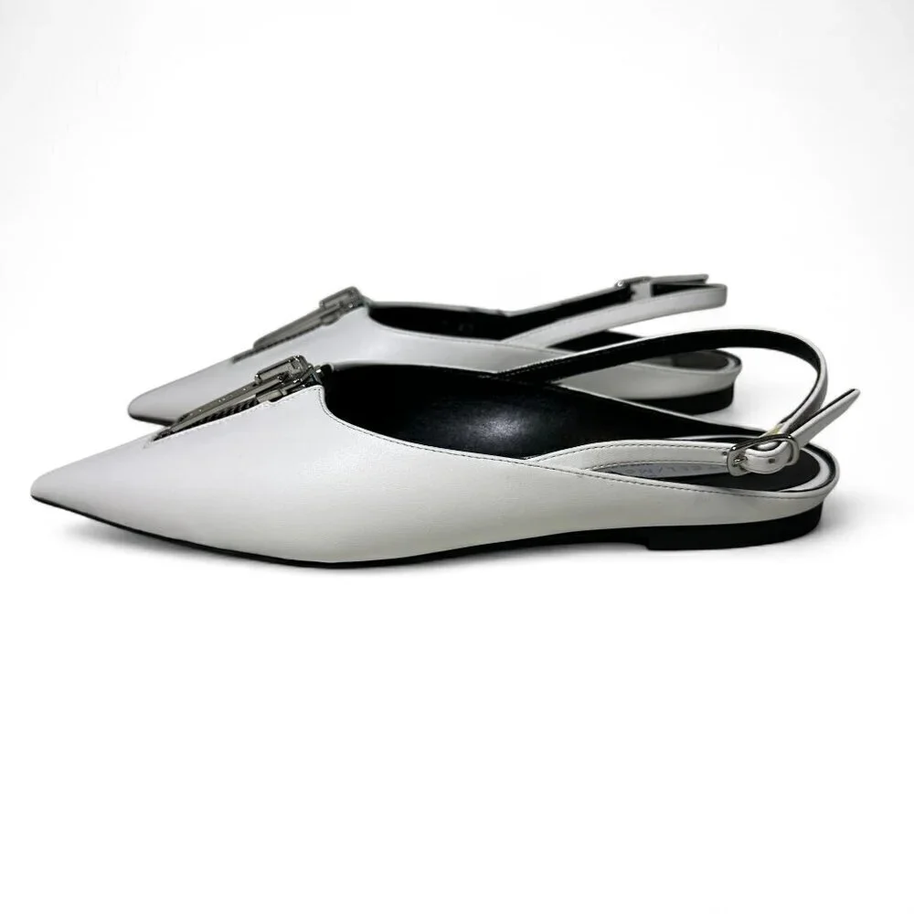 Stella McCartney White Zipit Slingback Flats EU 37 NWOT